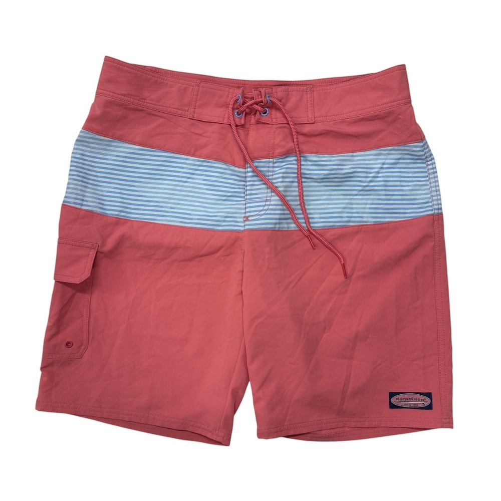 Vineyard Vines Mens Coral Pink Striped Board Shorts Swim Trunks 32 1M0327